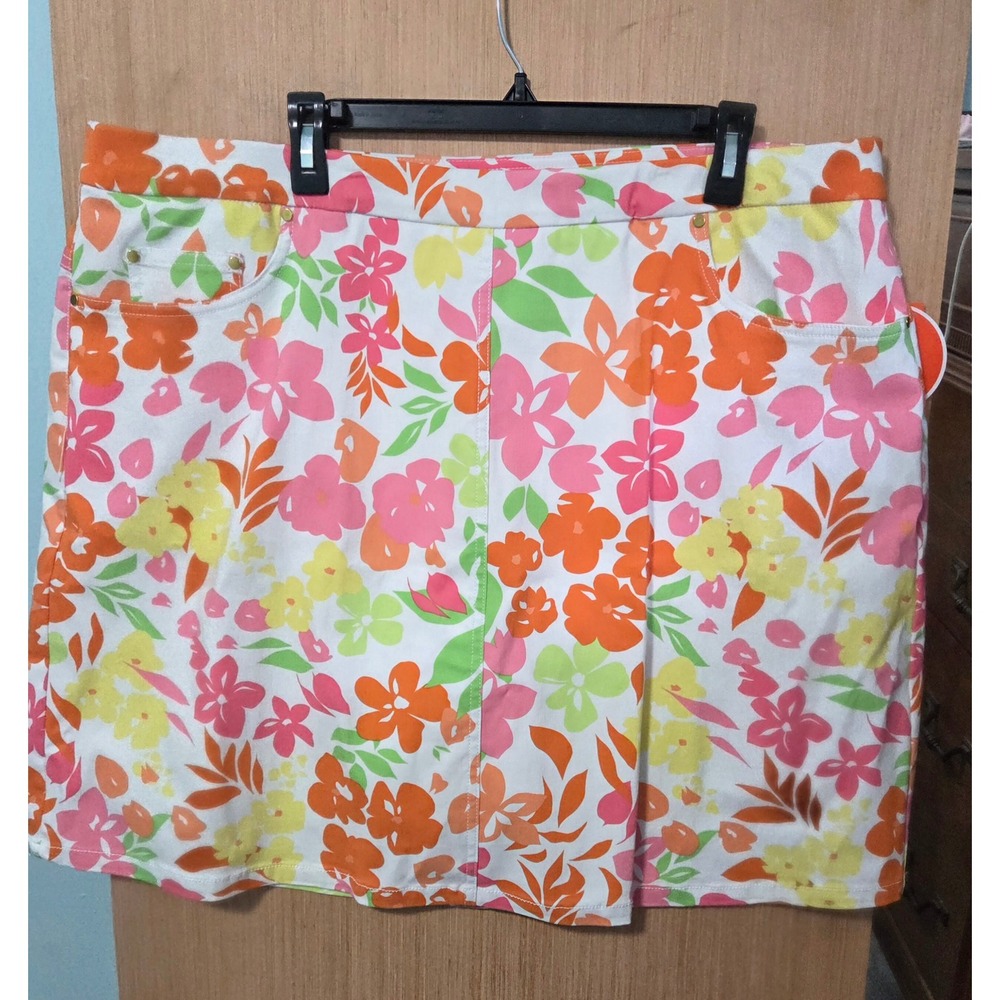 Hearts‎ of Palm Size 18W Woman Floral Skort White Pink Orange Yellow Skirt Short